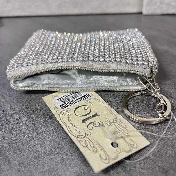 Silver Rhinestone Key Chain Zipper Card/Coin Pouch - Picture 4 of 4